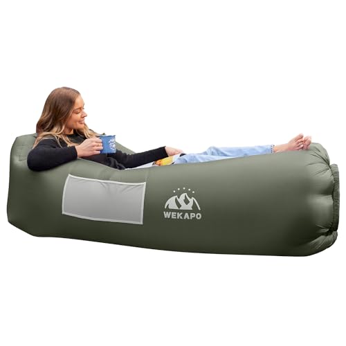 WEKAPO Inflatable Couch Air Lounger Chair - Camping & Beach Accessories, Portable Blow up Sofa for Hiking, Lawn, Indoor/Outdoor Movies & Music Festivals. Lightweight and Easy to Set Up Air Hammock - color: Olive Green