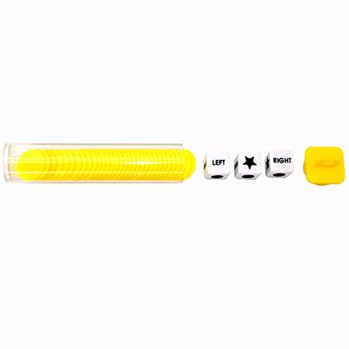 Ahoper Left Right Center Dice Game Prime Set Bundle with 3 Dices + 36 Chips. Round Tube Storage is Very Convenient for Travel. Easy to Store, Carry Around. (Yellow) - color: Yellow