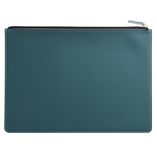 PU Leather A4 File Folder Zipper Document Holder Envelope Folder Case for Receipt Contract (Haze Blue) - color: Haze Blue
