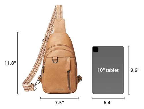 LATMAP 7L Sling Bag for Women Men Leather Small Sling Backpack Daypack Anti Theft Fanny Pack Crossbody Purse Travel - color: Regular Size-tan