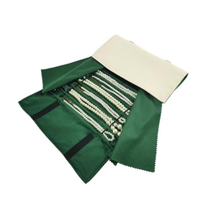 Portable Jewelry Roll Untangled Secure Necklace Travel Storage Bag Displays Holder 16 Chain (gray PU and green) - color: gray PU and green