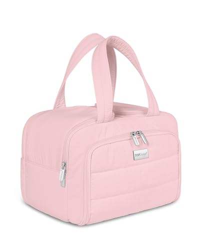 TOPDesign Travel Toiletry Bag for Women, Puffer Large Toiletry Bag, Lightweight Cosmetic Makeup Organizer with Handle for Traveling, Accessories, Essentials, Toiletries (Baby Pink) - color: Baby Pink