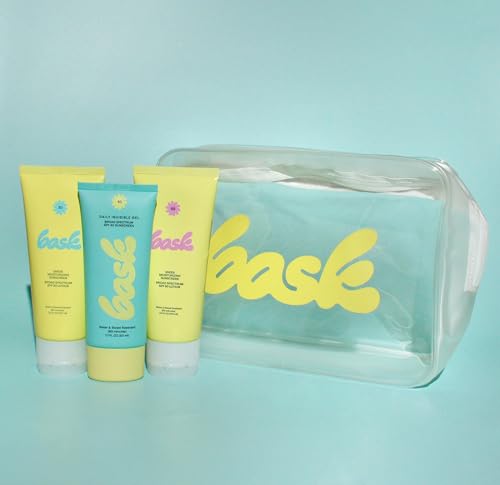Bask Sunscreen Carry-on Kit: Travel Size Bundle with Beach and Travel Pouch | SPF 30 & 50 Sheer Moisturizing Sunscreen Lotion, Daily Invisible Gel SPF 40 Face Sunscreen, & Convenient Travel Pouch - color: Travel Kit, size: 2.13 Ounce (Pack of 4)
