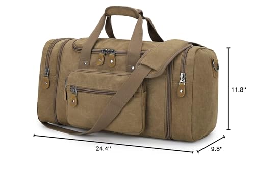 Gonex Canvas Duffle Bag for Travel, 50L Duffel Overnight Weekend Bag(Coffee) - color: Coffee, size: Large-50L (Without Shoe Compartment)