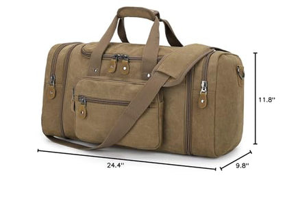 Gonex Canvas Duffle Bag for Travel, 50L Duffel Overnight Weekend Bag(Coffee) - color: Coffee, size: Large-50L (Without Shoe Compartment)