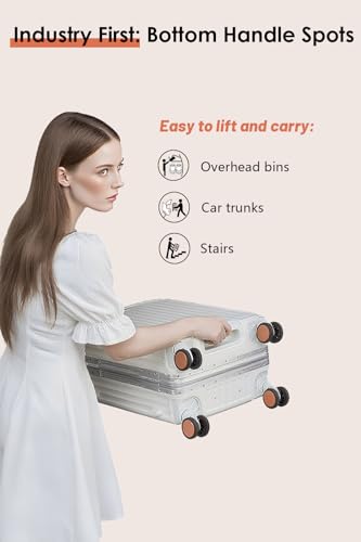 20 Inch Carry On Luggage with Leather Handle, PC Zipperless Suitcase with Spinner Wheels and TSA Locks, 22x14x9 Airline Approved Luggage for Travel, Silver - color: Silver (Brown Leather), size: Carry on 20inch