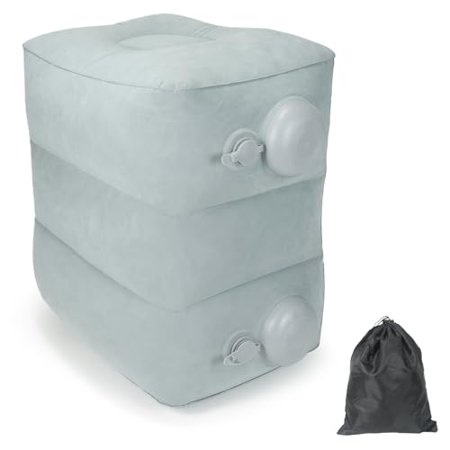 Inflatable Foot Rest Pillow for Travel, Adjustable 3-Layer Height, Fast Inflation Leg Rest Cushion for Airplanes, Cars, Trains, Office & Home