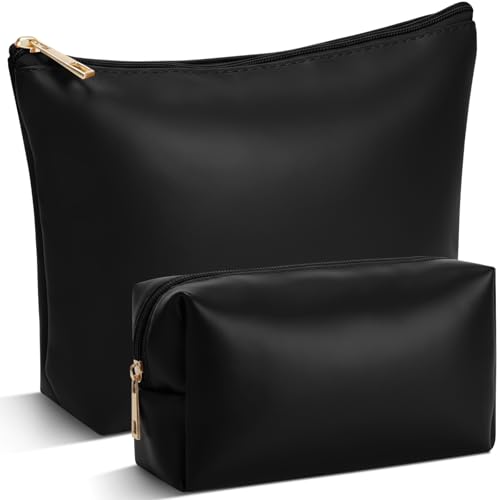 Kigeli 2 Pcs PU Leather Makeup Bag Set for Women Waterproof Aesthetic Cosmetic Bag Large & Small Travel Toiletry Organizer Pouch Skincare Organizer Bridesmaid Mother's Day Birthday Gift(Black) - color: Black
