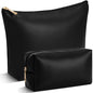 Kigeli 2 Pcs PU Leather Makeup Bag Set for Women Waterproof Aesthetic Cosmetic Bag Large & Small Travel Toiletry Organizer Pouch Skincare Organizer Bridesmaid Mother's Day Birthday Gift(Black) - color: Black