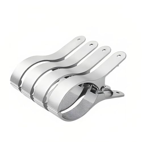 4 PCS Extra Large Beach Towel Clips,5.1 Inches Heavy Duty Aluminum Alloy + Stainless Steel Clip for Chairs,2.95 Inch Opening,Portable Windproof Cruise Ship Essentials,for Laundry,Camping and Travel - color: Silver