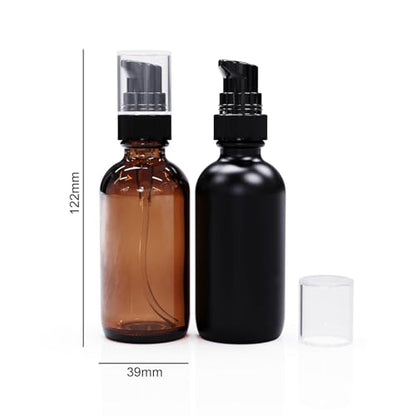 12Pack 60ml Matte Black Glass Pump Bottle with Black Top,2oz Small Dispenser, Travel Size Refillable Botttles for Lotions,Sercums,Essential Oils - color: 2oz Black(12pcs)