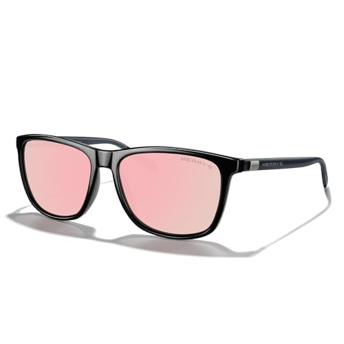 MERRY'S Unisex Polarized Aluminum Sunglasses Vintage Sun Glasses For Men/Women S8286 - color: Black Frame/Pink Mirror Lens/Grey Temples