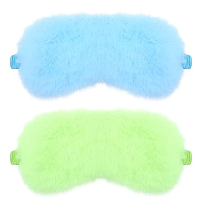 2 Pcs Plush Leopard Eye Mask Soft Sleeping Blindfold Eye Cover Comfortable Furry Faux Fur Sleeping Mask Satin Nap Night Eyeshade Cover for Women Men Gift (Green, Blue) - color: Green&blue