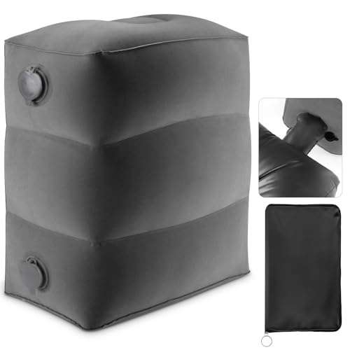 Maliton Inflatable Foot Rest Pillow for Travel,Kids Airplane Bed,Adjustable 3 Layers Height Leg Pillow of Air Travel Essentials,Car, Office, Home - Fast Inflation (Dark Grey) - color: Dark Grey