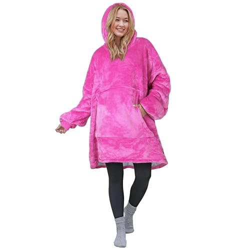 Catalonia Oversized Blanket Hoodie Sweatshirt, Wearable Sherpa Blanket Pullover, Gift for Her - color: Rose Pink