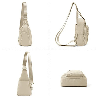 ODODOS Sling Bag with Adjustable Straps Crossbody Chest Bag Lightweight Backpack for Casual Traveling Hiking - color: Beige