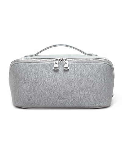 EACHY Travel Makeup Bag, Lychee Large Capacity Cosmetic Bag for Women, Open Flat Toiletry Bag with TPU Brush Compartment, Waterproof Skincare Organizer Travel Essentials (AG-Cool Gray, Medium) - color: AG-Cool Gray, size: Medium