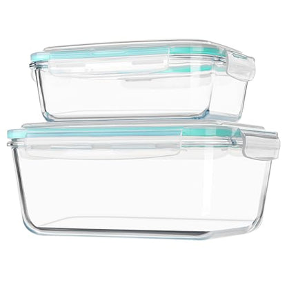 Vtopmart 122oz+50oz Large Glass Food Storage Containers with Airtight Lids, Big Glass Containers for Roasting Chicken, Baking Casseroles, Food Storage, Meal Prep, Fruits, Thanksgiving Meals, BPA-Free - size: 2pack 122oz+50oz