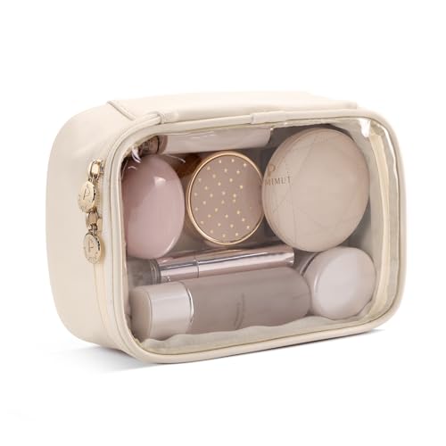 Pocmimut Makeup Bag,Small Makeup Bag TSA Approved Clear Toiletry Bag,Makeup Case Pouches Car Accessories Storage for Women,Travel Essentials Organizers,Beige - color: Beige, style: Small