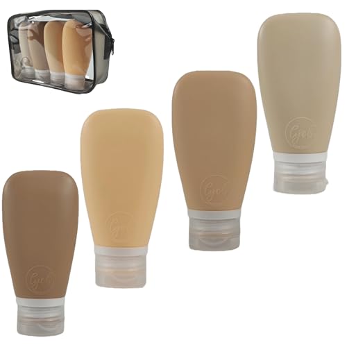 Travel Bottles for Toiletries, TSA Approved 3 oz Leak Proof Silicone Refillable Squeeze Travel Size Containers BPA Free for Cleansers, Lotions, Shampoo w/Clear Bag (Earth Tone Colors) - color: Warm beige, Soft taupe, Tan, Carmel