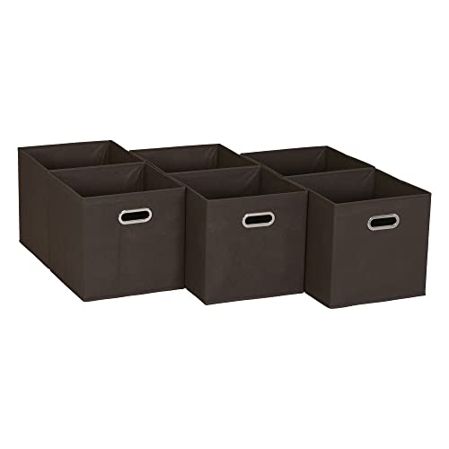 Household Essentials Foldable Fabric Storage Cubes 6-Pack – 11x11x11 Stackable Non-Woven Bins with Chipboard Sides & Grommet Handles – Closet, Shelf, Nursery, or Office Organizer – Chocolate Brown - color: Brown, size: 11” L x 11” W x 11” H