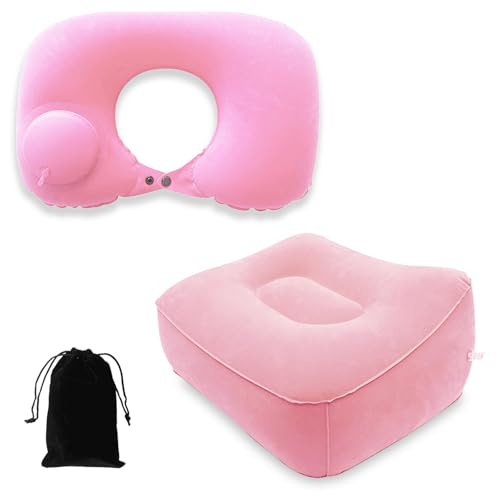 Inflatable Foot Rest, Carseat Feet Pillow, Airplanes Inflatable Foot Rest Cars, Travel Footrest Pillow for Home Office,Trains, 14.5" L×11.8" W×7.9”H