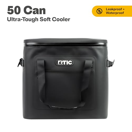 RTIC Ultra-Tough Soft Cooler 50 Can, Insulated Bag Portable Ice Chest Box for Lunch, Beach, Drink, Beverage, Travel, Camping, Picnic, Car, Trips, Floating Cooler Leak-Proof with Zipper - color: Black