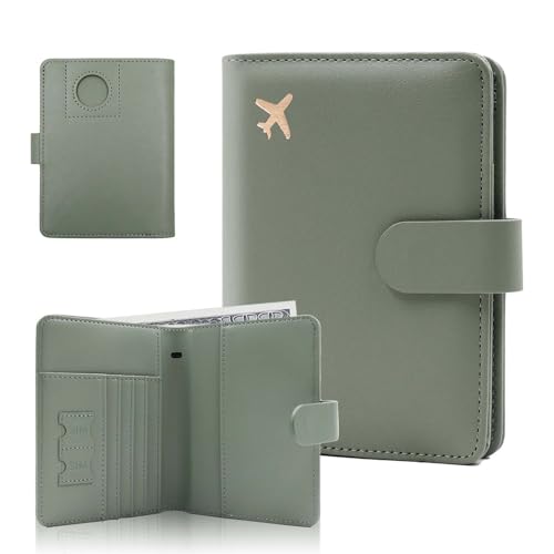 Melsbrinna Premium Leather Passport Holder Covers Case, Waterproof Rfid Blocking Travel Wallet Passport Holder with Pen Holder, Cute Passport Book for Women/Men - color: AIR-MOSS GREEN