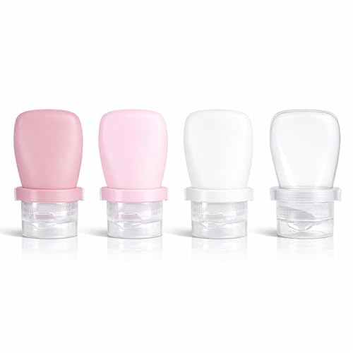 1 oz Travel Bottles, Leakproof Silicone Squeeze Bottle Mini Travel Size Container for Toiletries Lotion Shampoo and Conditioner Liquid Salad Dressing to go Condiment, TSA Approved, 4 Pack - color: Pink, White, Clear, size: 1 oz