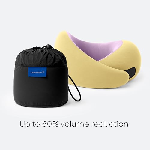 Ostrichpillow Go Neck Pillow, Travel Pillows for Airplanes, Premium Memory Foam Travel Pillow, 360º Ergonomic Design, Asymmetrical Sides, Travel Bag Included, Washable Modal Cover - color: Daydream