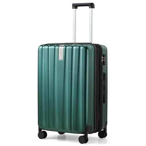 Hanke 24 Inch Expandable Checked Luggage Lightweight PC Hard Shell Luggage Suitcases with Wheels Travel Luggage Rolling Large Suitcase Travel Luggage Bag for Go to University.(Blackish Green) - color: Blackish Green, size: Expandable 24 Inch