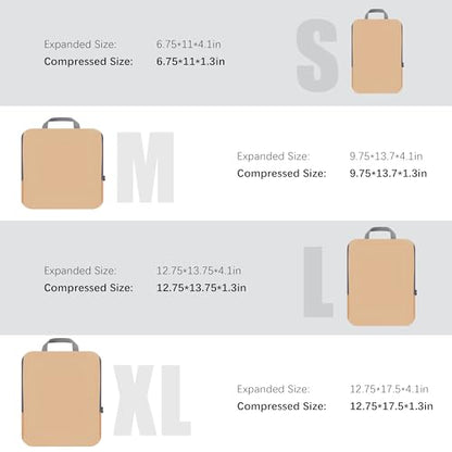 PANDA JOYS 4 Set Compression Packing Cubes Travel - Travel Accessories Expandable Packing Organizers for Carry On - Essentials Luggage Bags - Brown - color: Brown
