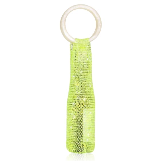 Wine Pouch Mesh Bag, Resin Handle Wine Bag, Sparkly Rhinestone Handwoven Mesh Bags, Party Water Bottle Bags Accessory, Daily Housewarming Party Use - color: Grass Green
