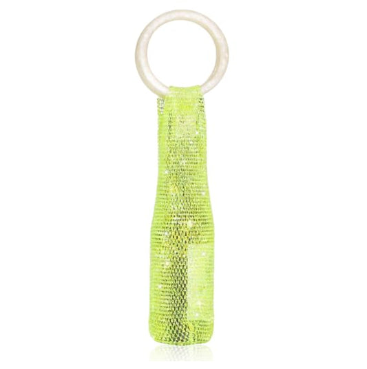 Wine Pouch Mesh Bag, Resin Handle Wine Bag, Sparkly Rhinestone Handwoven Mesh Bags, Party Water Bottle Bags Accessory, Daily Housewarming Party Use - color: Grass Green