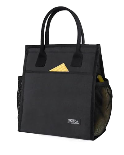 Fmeida Insulated Lunch Bag Women Men, 9L Large Lunch Bags with Multiple Pockets, Reusable Thermal Cooler Tote for Work, Office, Picnic, Travel | Hook and Loop Closure, Black - color: Black, size: M | 9L | Hook & Loop