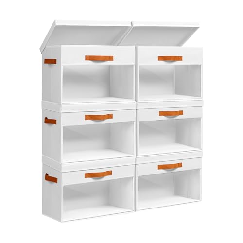 Homsorout Large Storage Bins with Lids - 6 Pack Foldable Decorative Organizers with Clear Windows & Handles, Cube Storage Organizers for Clothes, Blankets, Sweaters, Sheets, White - color: White, size: 13.7 Inch-6 Pack