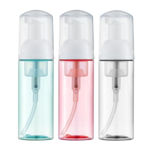 Tekson Soap Foam Bottle (60ml, 2 fl oz), Empty Travel Foaming Lash Shampoo for Cleanser, Dispenser (Clear, Pink, Green) - color: Clear Green Pink, size: 3pcs