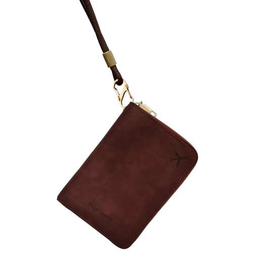 RFID Passport Holder for Travel, Passport Cover Wallet with Detachable Neck Strap & Wrist Lanyard, Passport Case for Women Men (Brown) - color: Brown