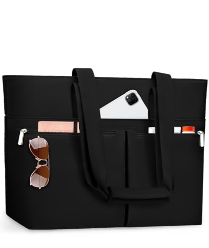 HUANLANG Large Beach Bags for Women Pool Bag with Zipper, Waterproof Sandproof Beach Tote Travel Bag with Wet Pocket - color: Black