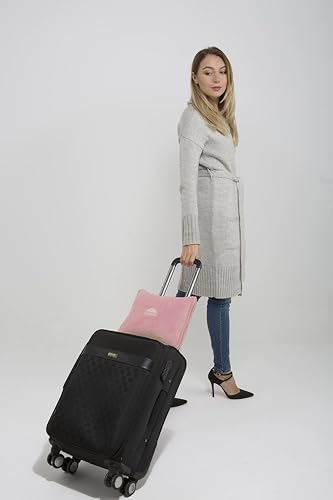 BlueHills Premium Soft Travel Blanket Pillow Airplane Blanket in Soft Bag case with Hand Luggage Belt and Carabiner Compact Pack Large Cozy Portable for Plane Car Train Transit Light Pink T020 - color: Pink-1pk-t020