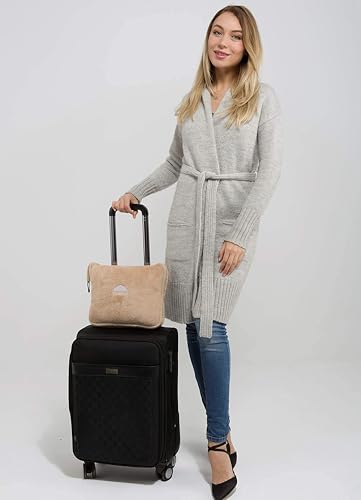 BlueHills Premium Soft Tall Travel Blanket Pillow for Airplane Traveling Essentials Long Flight Trip Throw in Bag case with Backpack Clip Compact Large Plane Accessories Beige T053 - color: Beige-long-t053