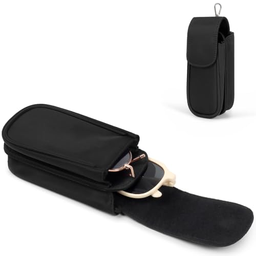 Double Glasses Case, Portable Soft Eyeglass Case for 2 Storage Anti-scratch Sunglasses Pouch for Women Men - color: Black