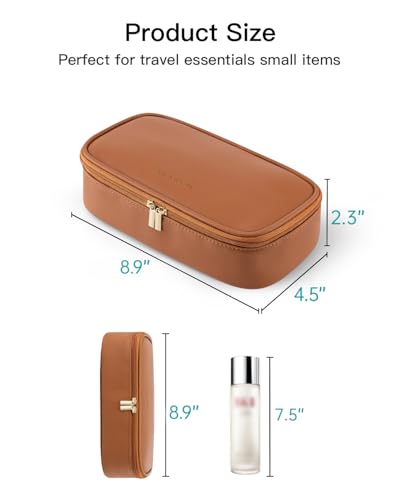Vlando Travel Makeup Bag,Small Makeup Bag for Women,Gifts for Women Girls, Makeup Pouch Purse Travel Essentials Toiletries-Brown - color: 01-Brown