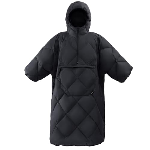 ATEPA Wearable Sleeping Bag Blanket Poncho, Recycled Water-Resistant Camping Poncho, Stadium Blanket for Outdoor Sports - color: Black