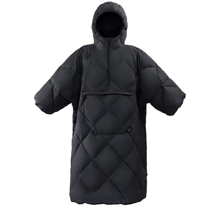 ATEPA Wearable Sleeping Bag Blanket Poncho, Recycled Water-Resistant Camping Poncho, Stadium Blanket for Outdoor Sports - color: Black