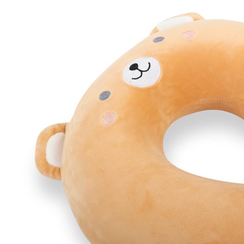 Kids Neck Pillow for Travel with Sleep Eye Mask, Cute Travel Neck Pillow, Memory Foam Flight Sleeping Headrest Pillow for Boys & Girls, Airplane, Train, Car, Home Use - Brown Bear - color: Brown Bear