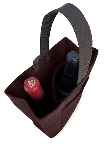 Under NY Sky Wine Tote Bag, Portable Canvas Carrier w/Shoulder Strap, Lightweight, Wine Gift for Travel & Picnic - Double Bottle - Burgundy - color: Wine Bag 2 Slots Burgundy