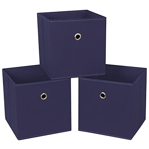 Black Foldable Storage Cubes Bins ,11 Inch Cloth Storage Cube Fabric Storage Box Cubes Organizer Baskets with Handles for Home Organizer Set of 3 (Navy Blue) - color: Navy Blue, size: 3 Pack