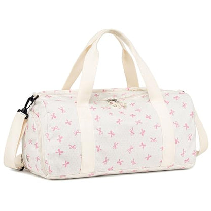 Gym Bag Sports Duffle Bag with Wet Pocket Weekender Overnight Bags with Waterproof Shoe Compartment for Girls Kids Women Dance Workout Travel Bags - color: Bow Pink