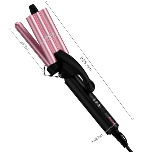 Farery Mini 3 Barrel Hair Waver, Pink | Portable Beach Wave Curling Iron, 1/2 Inch Ceramic Crimper, 3 Temp Settings & 30s Fast Heating, Dual Voltage Travel - style: Digital temp(Rose pink)